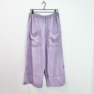 Cynthia Ashby Wide Leg Lavender Linen Pants with Patch Pockets & side snaps